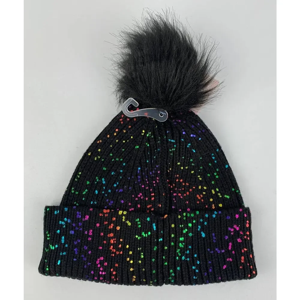 More Than Magic Beanie With Pom Pom Pink And Black. Girls One Size